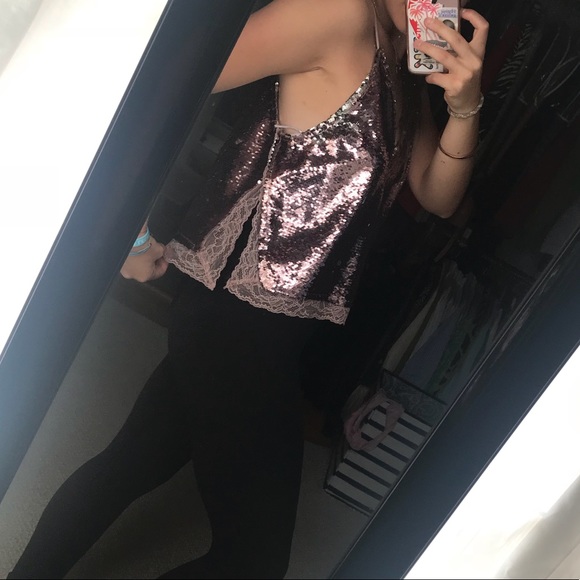 Rose Gold Swinging Sequin Surplice Cami - Picture 3 of 6